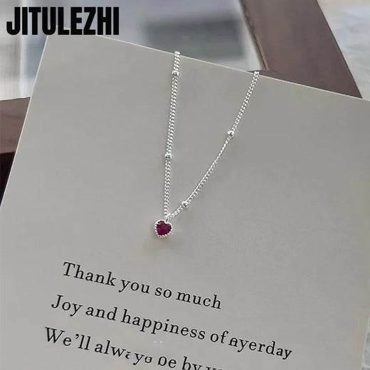 925 Sterling Silver Necklace Pendant for Women Jewelry Love Necklace Small Mini Red Heart Pendant Simple Heart Shaped Collar